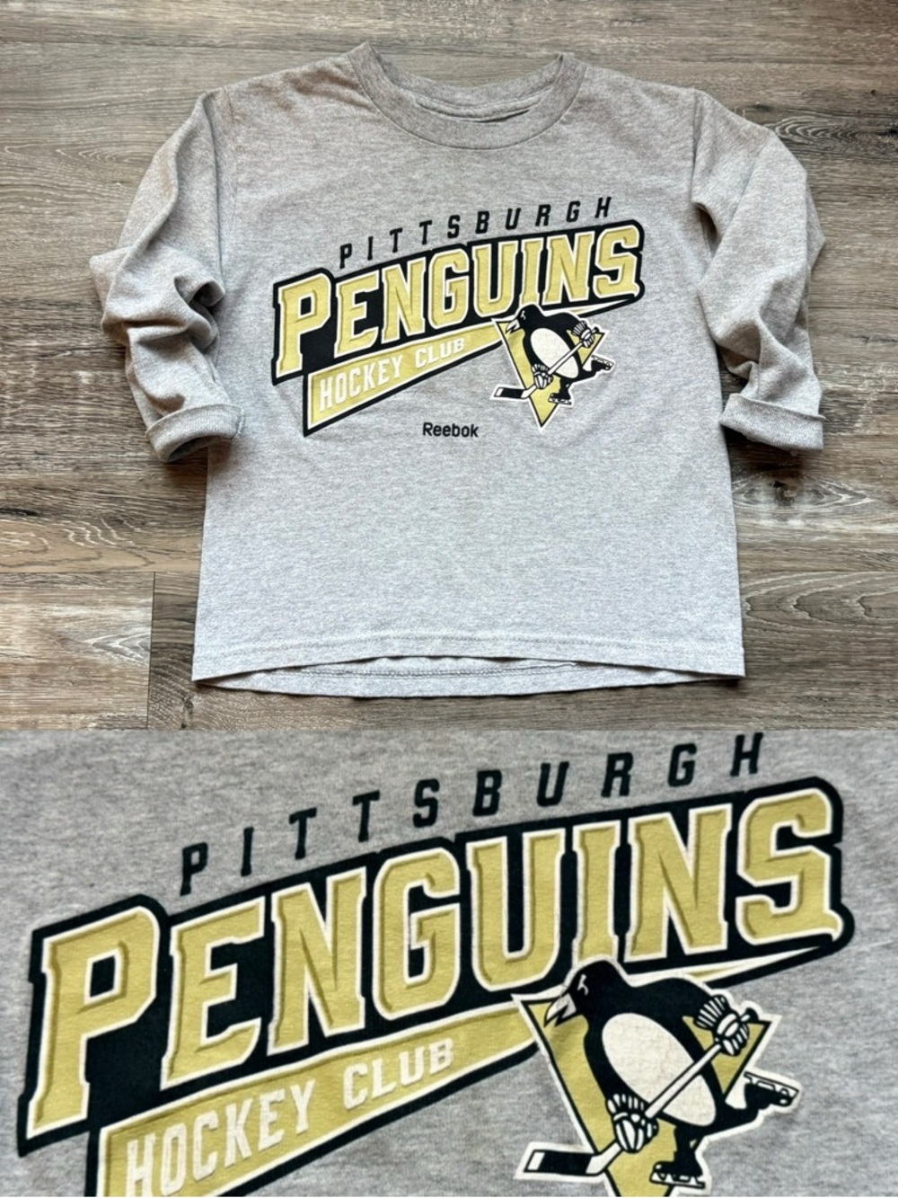 🐻 2/$25 • Reebok | Gray Pittsburgh Penguins Graphic Long Sleeved-Tee